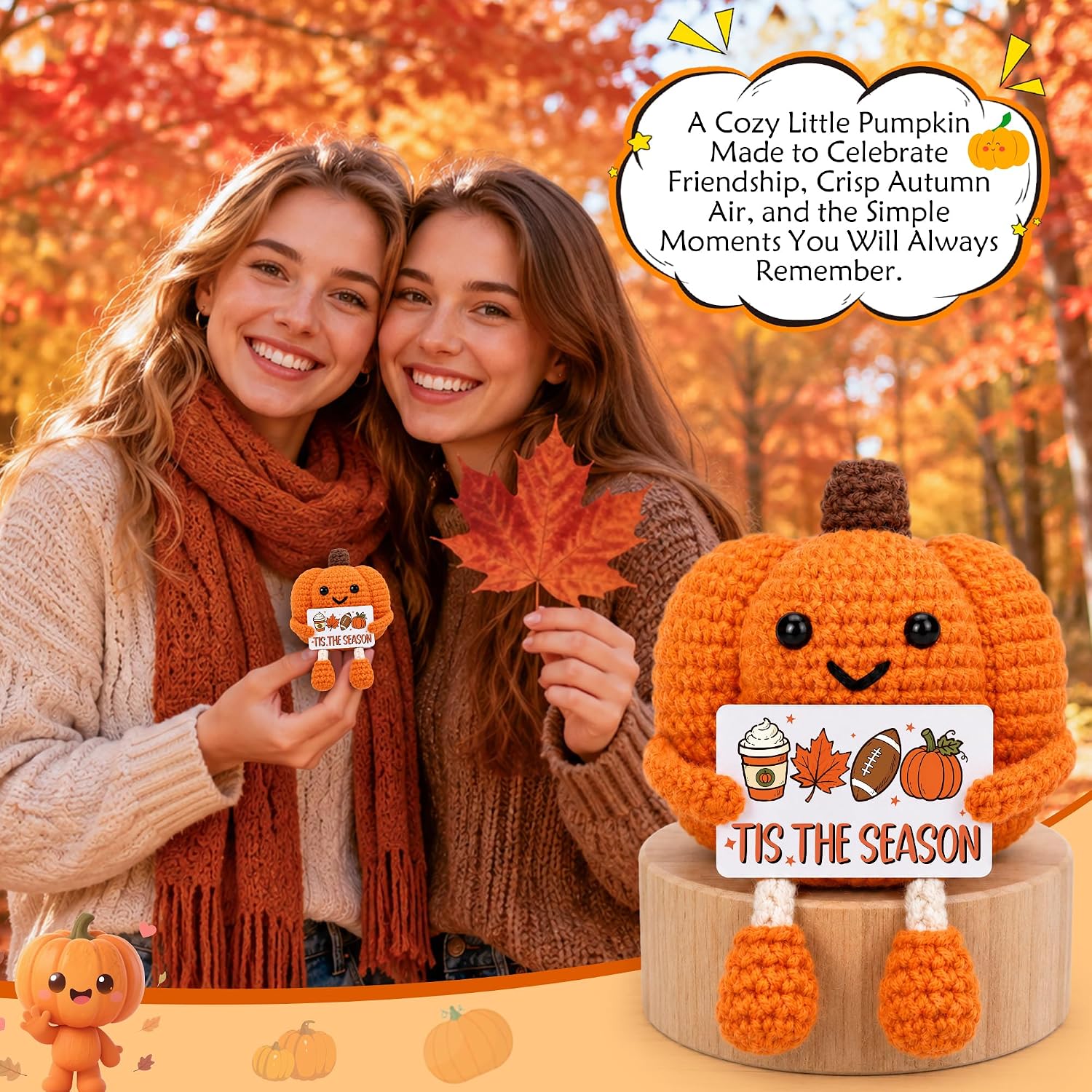 Tis The Season Fall Decor, Mini Crochet Pumpkin Present