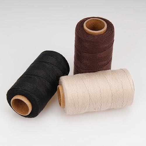 Miniatura 35 de Lusecarl Hilo de poliéster de 110 yardas cada carrete para extensiones de cabello, 3 rollos de hilos de coser para coser a mano, extensiones de Negro