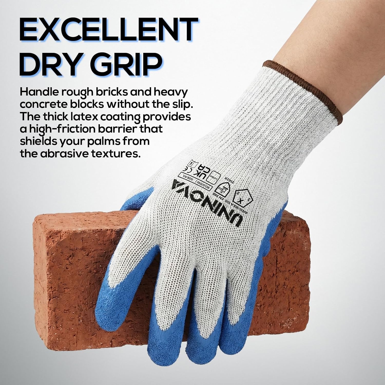UNINOVA Work Gloves, Crinkle Rubber Latex Palm Coating, Safety Work Gloves with Grip, Non-slip Bulk for Men Women, Construction Warehouse General Handling(Medium,12Pairs)