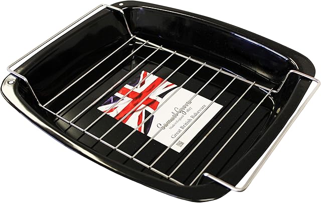 37cm Vitreous Enamel Long Life Roasting Pan Tray & Rack Made in England