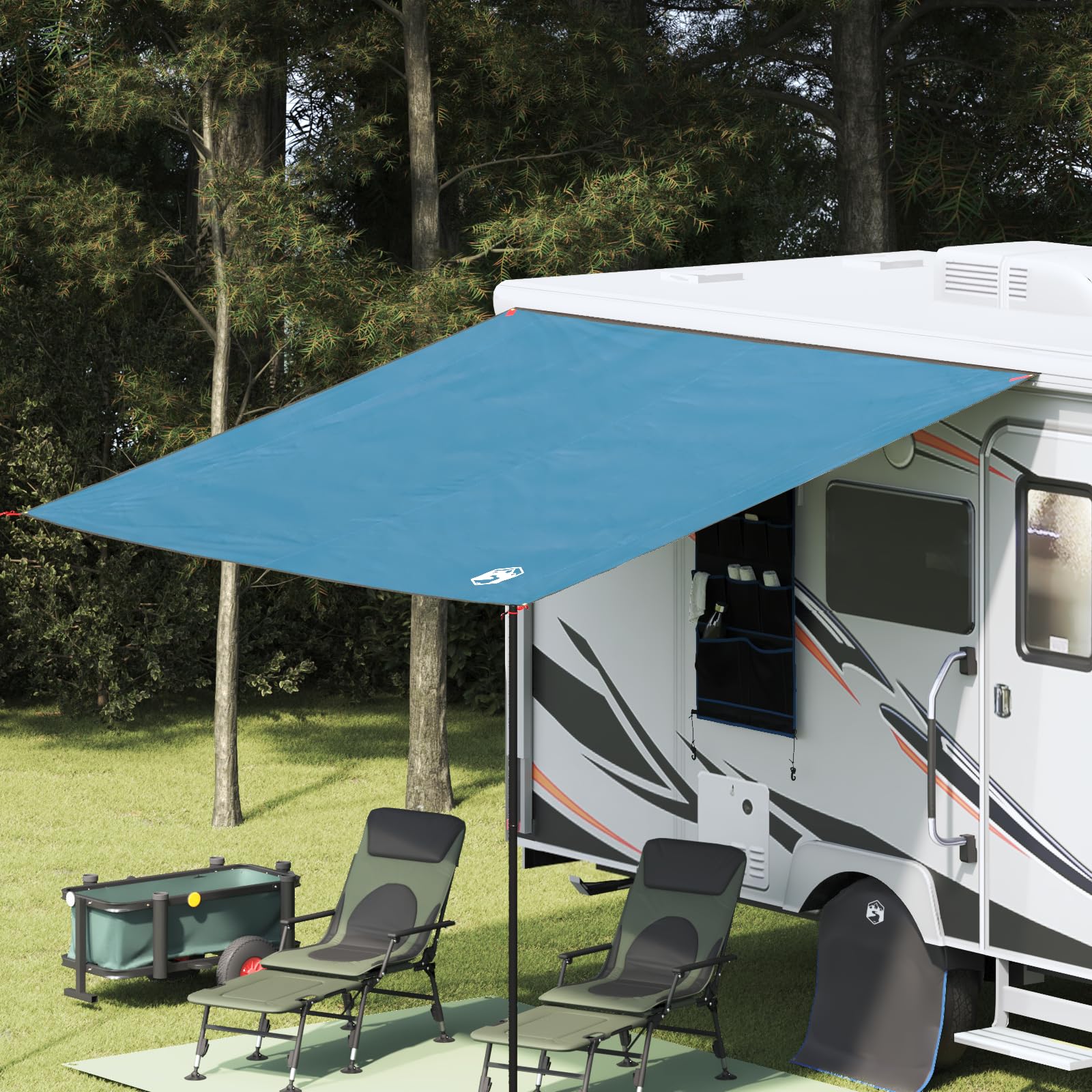 Lona impermeable para camping, color azul, 300 x 240 cm, robusta tienda de campaña para exteriores, para senderismo, juego de refugio ligero con piquetas y bolsa de transporte