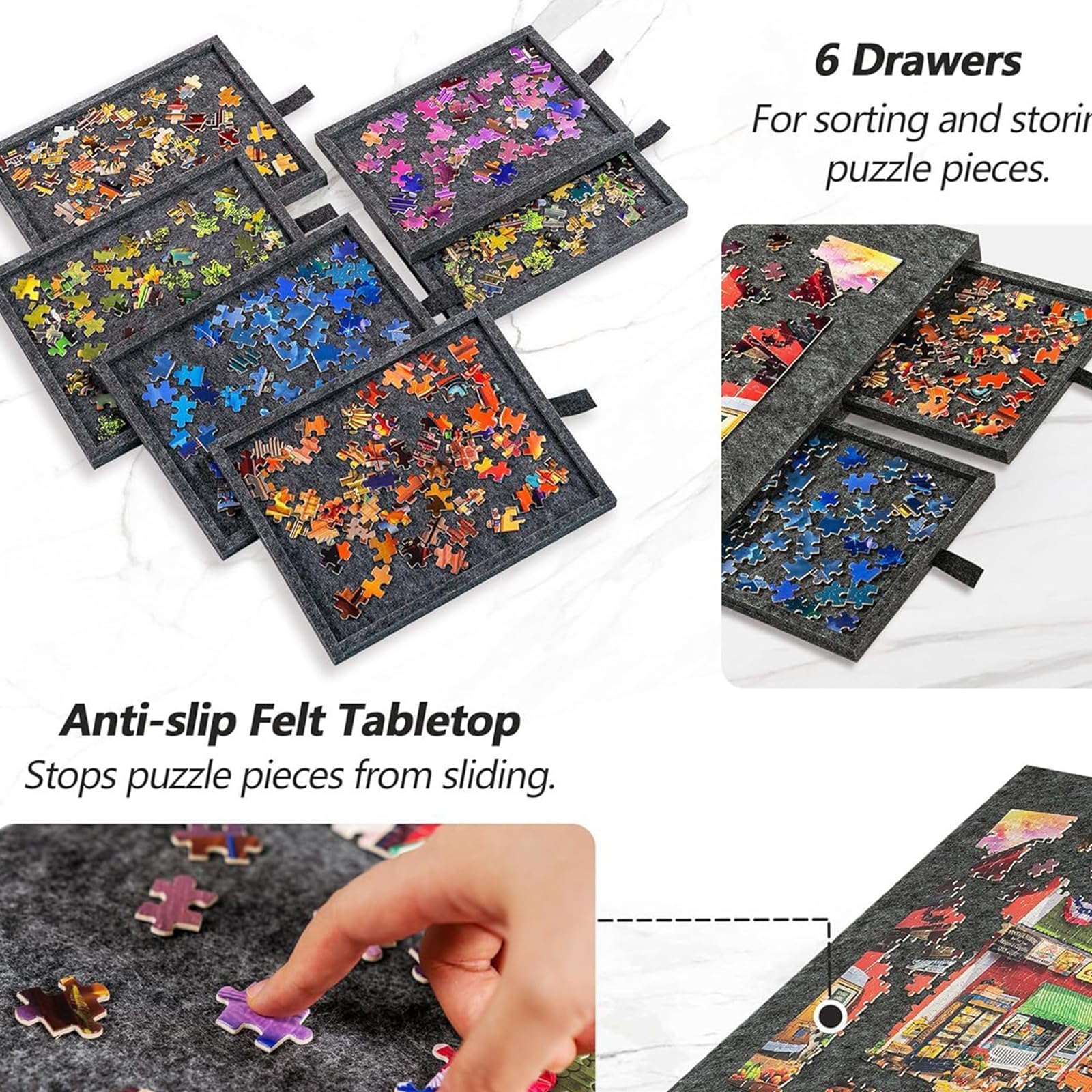 Plansza do układanek typu puzzle, składany stolik z możliwością pochylania, pokrowiec na stojak z filcowym etui i 6 szufladami, przenośna plansza do puzzli, 1000/150 110x80x4.2cm （2000PCS） light-grey