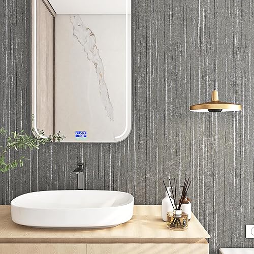 Miniatura 10 de FunStick Papel tapiz azul ceniza, papel tapiz de tela autoadhesiva con textura para armarios, papel tapiz de lino extraíble para paredes de