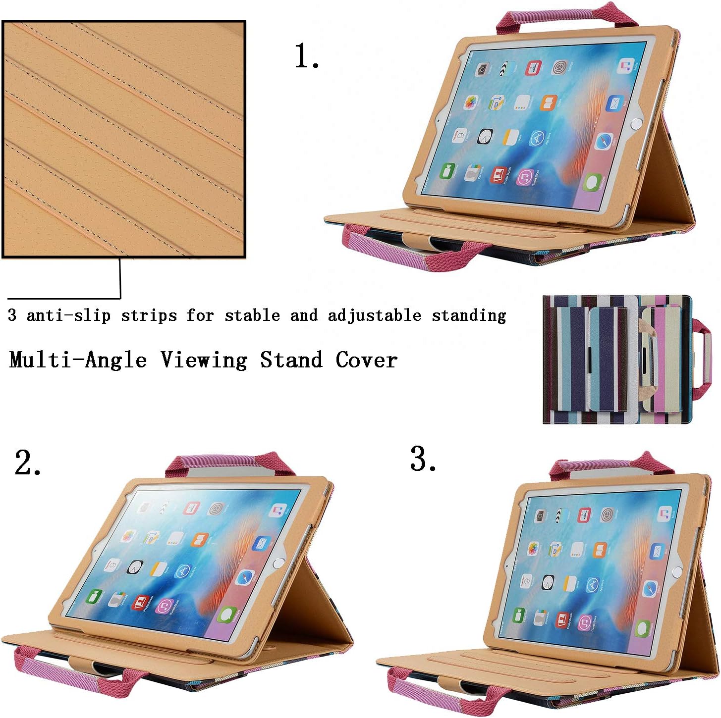 Uliking Handbag for Apple iPad Mini 4/3/2/1 Case 7.9", Smart Canvas Full Body Sleeve Multi-Angle Viewing Folio Stand Magnetic Cover with Handle Document Pocket Hand Grip/Strap [Auto Wake/Sleep], Pink