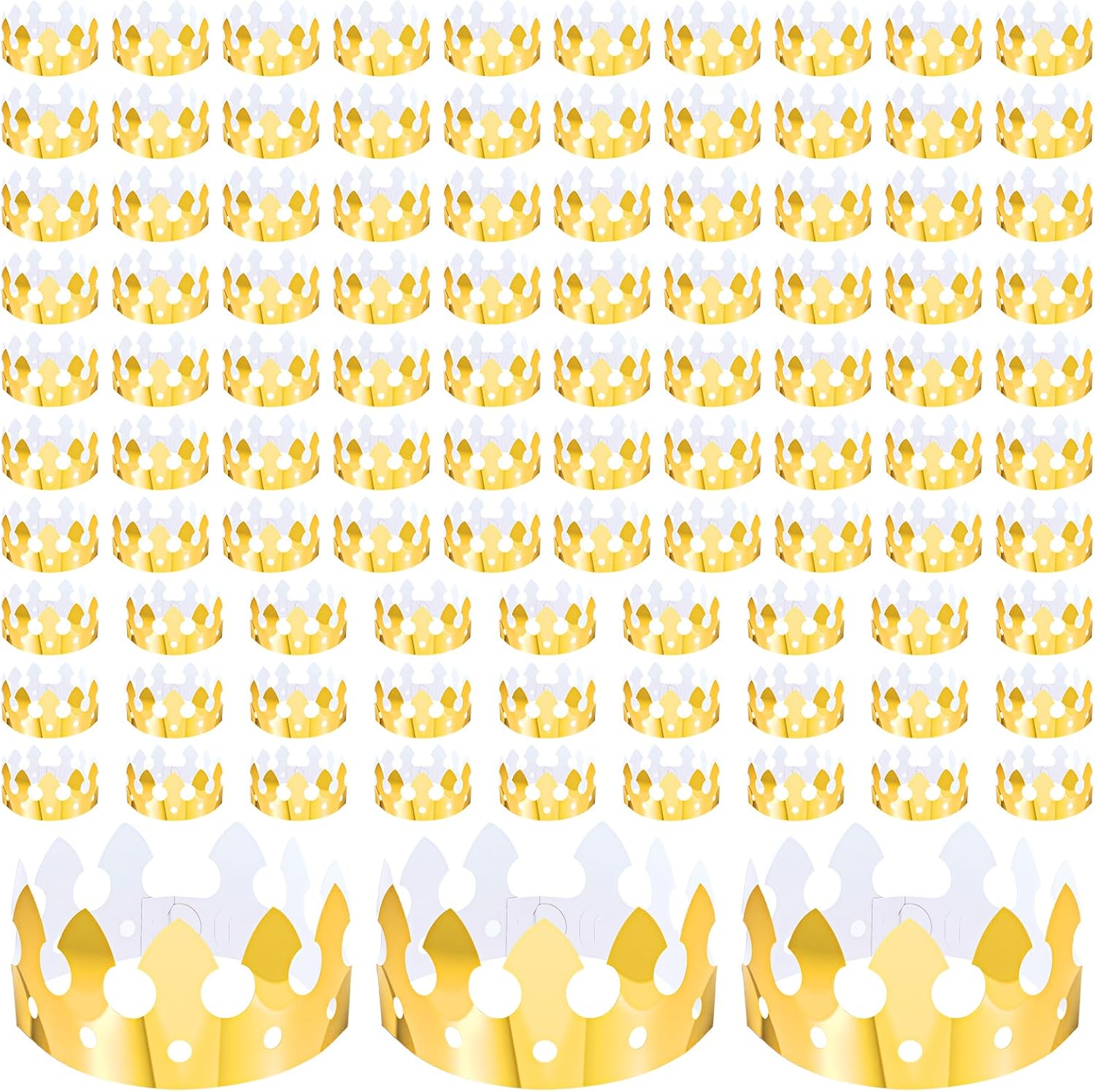 100 Pcs Gold Paper Crowns for Birthday Party, Bulk Classic Gold Foil Crown Hats for Adults & Little People, Party Favors for Wedding, Celebration