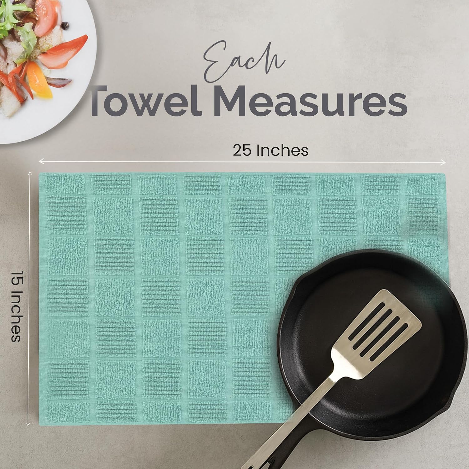 DecorRack 4 Pack 100% Cotton Large Kitchen Towels, 15" x 25" Inch Ultra Absorbent Dish Cloths, Jacquard Weave Cleaning Rags, Hand Towels for Kitchen, Mint Set (Pack of 4)