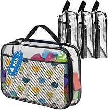 Set of 4 PVC Toy Organizer Covers, Toiletry Bag with Zipper and Side Net Pockets for Bath Toys, Puzzles and Building Blocks (XL 27x6.5x34cm)