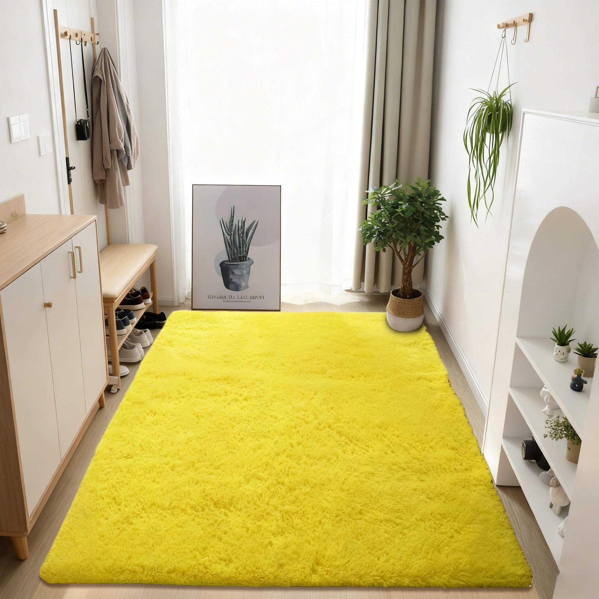 Tapis Salon 360 x 160 cm Moelleux Tapis Moderne Salon Extra Large, Moelleux et Moderne pour La Décoration de La Maison, Jaune