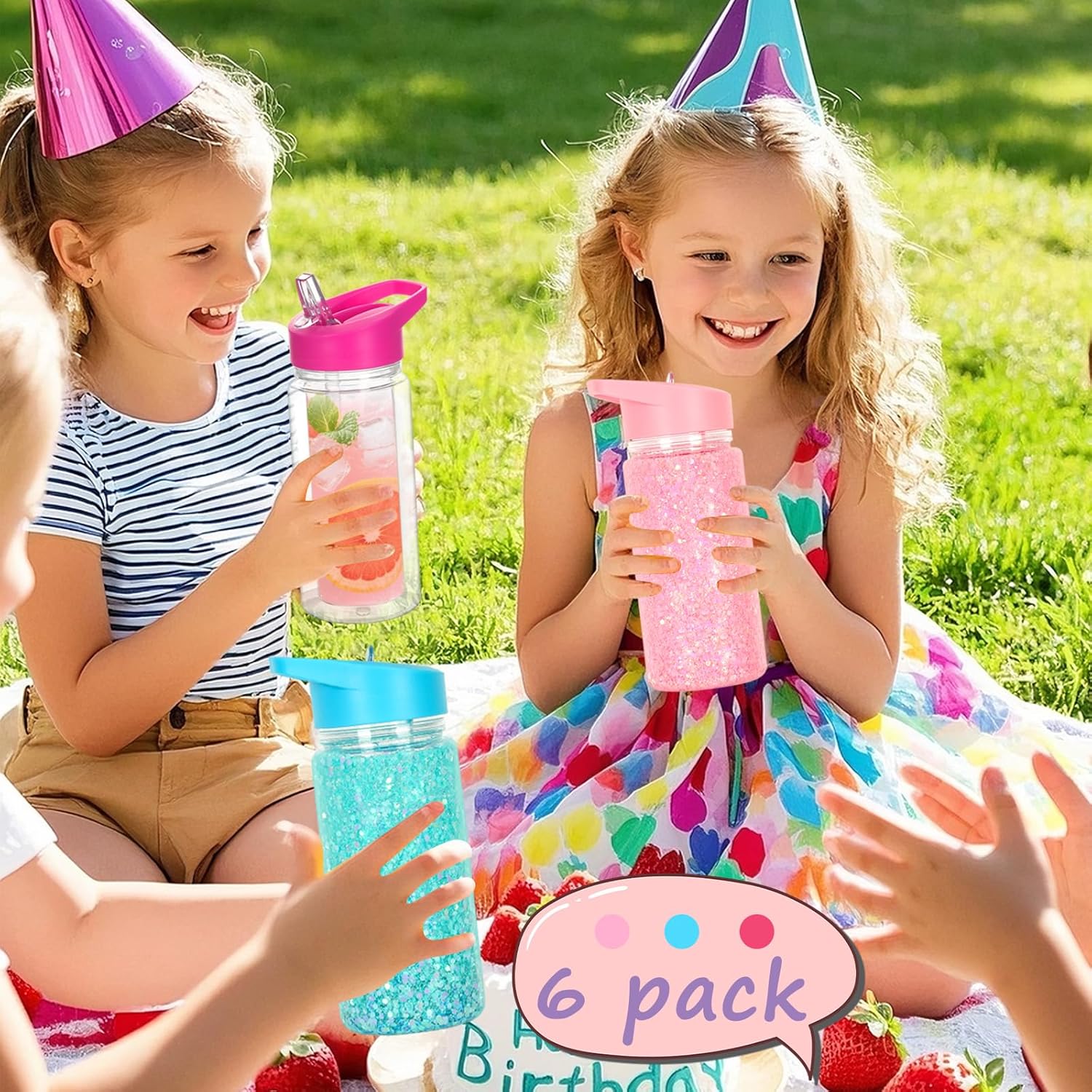 6 Pack 10 Oz Plastic Snow Globe Tumbler for Kids with Pre-Drilled Hole and Plug, Leak Proof Double Wall Snow Globe Sports Water Bottles with Portable Handle for Glitter DIY Gift, Mixed Color - Image 7