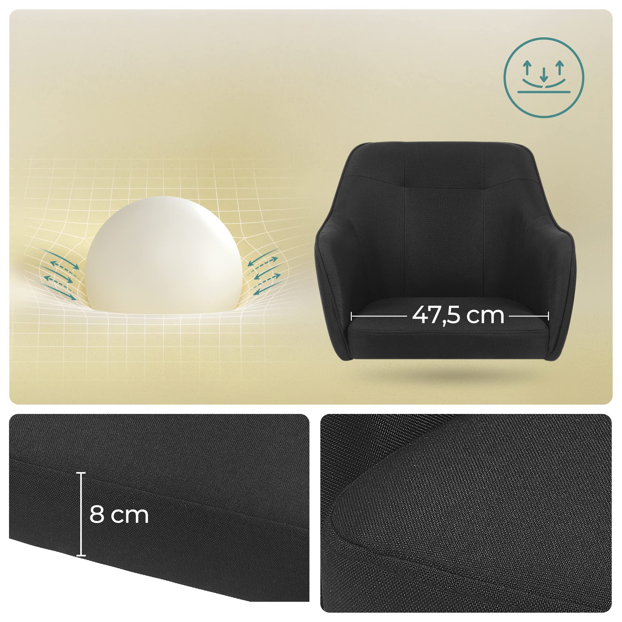 SONGMICS Homeoffice Stuhl, 2er Set, Drehstuhl, Schreibtischstuhl, höhenverstellbar, bis 110 kg belastbar, atmungsaktiver Stoff, für Arbeitszimmer, Schlafzimmer, schwarz OBG919B01