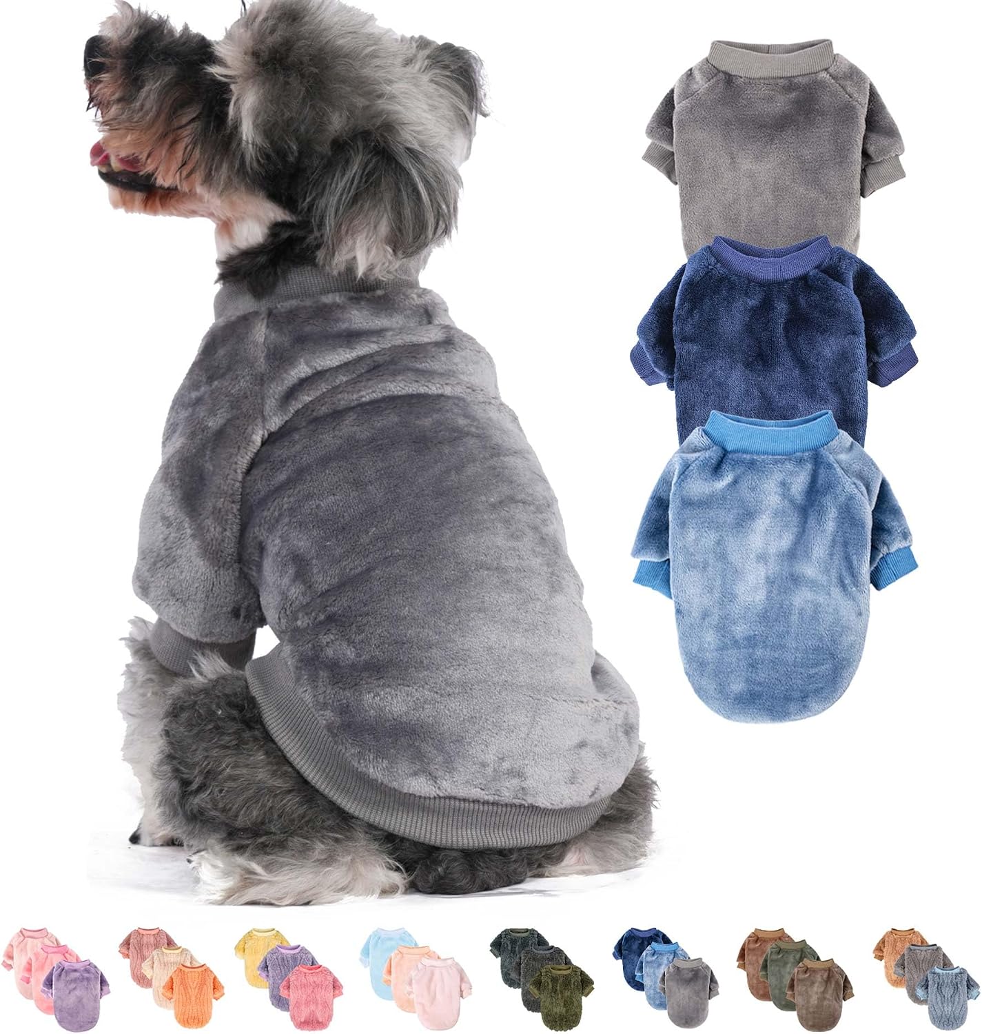 Small Dog Sweater 3 Pack, Multi-Color Grey Blue Navy, Medium | Warm soft winter pet clothes, fit puppies and small cats, unisex for male and female small dogs, daily cold weather apparel