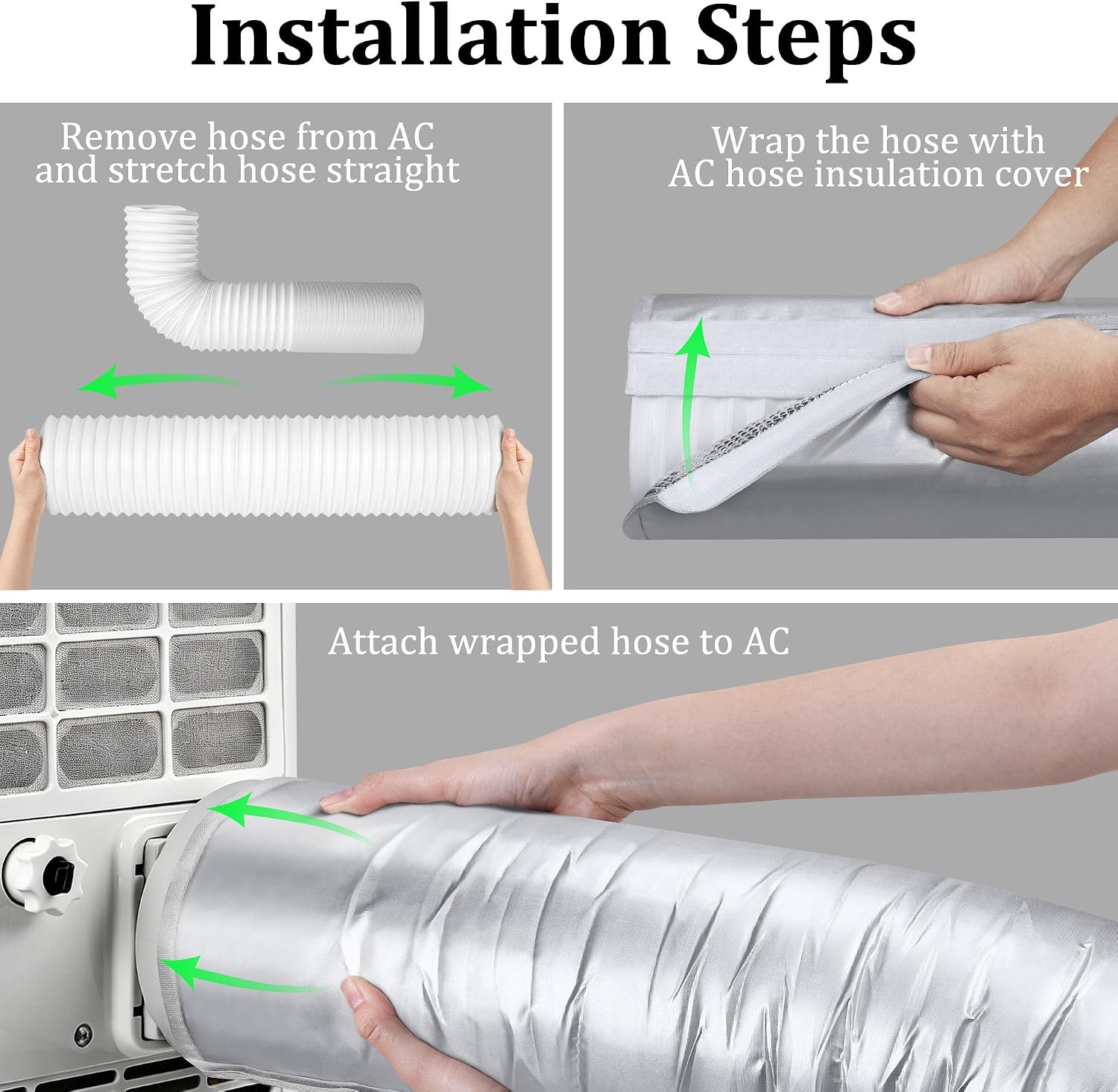 2 Packs Upgraded Portable AC Hose Insulation Sleeve, 3 Layers Insulated Air Conditioner Hose Cover Wrap with Aluminum Foil, Reduce Heat & Improve Cooling Efficiency, Fits 5" & 5.9" Exhaust Hose,Silver