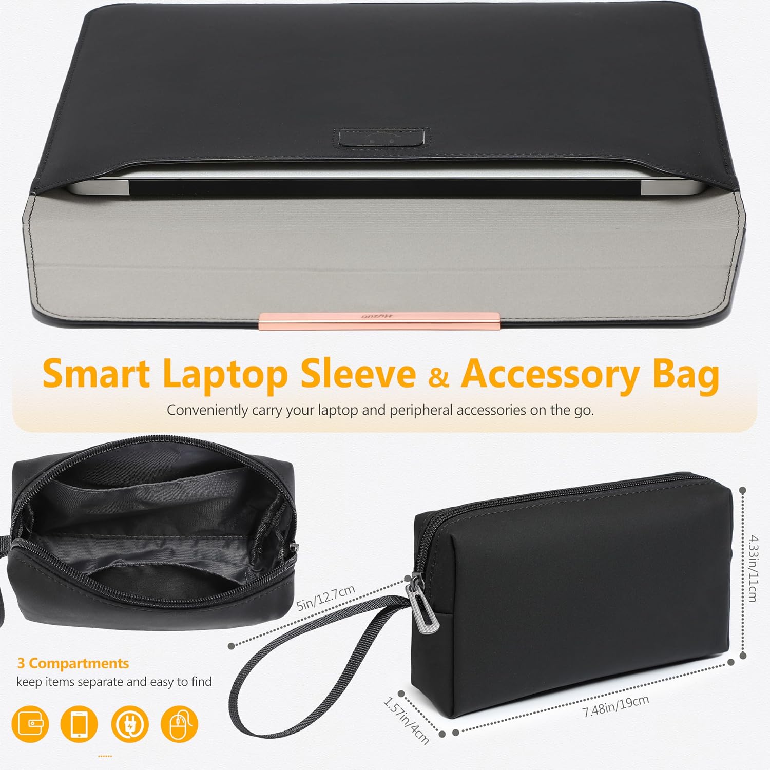 HYZUO 15 Inch Laptop Sleeve Bag Case with Stand Feature for MacBook Air 15 M5 A3448 M4 A3241 M3 A3114 M2 A2941 2026-2023, MacBook Pro 15, 15" Surface Laptop 7/6/5/4/3, Black(Smiley)