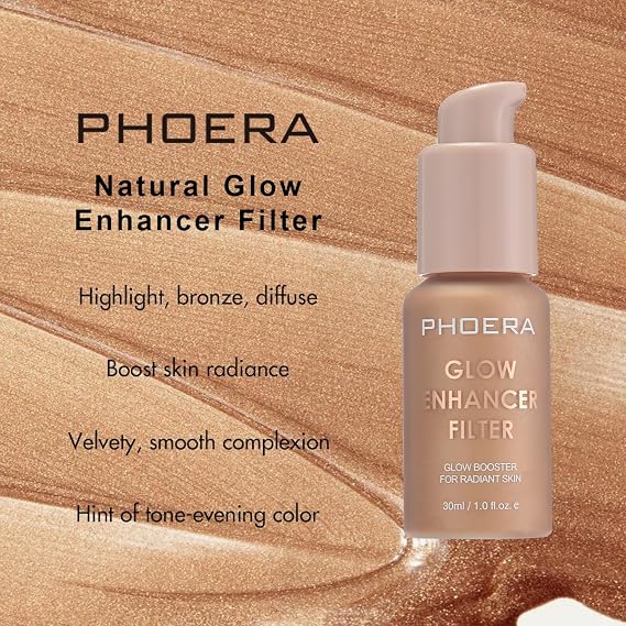 PHOERA Skin Glow Tint Foundation, Lightweight Water Based Tinted Sheer to Light Filter Effect Silk Perfect Glow Illuminating Foundation Makeu. (01 Fair)