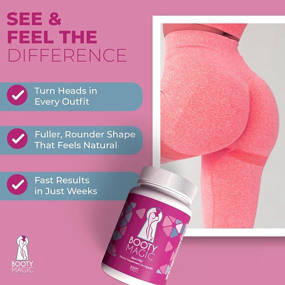 Booty Magic Butt Enhancement Pills - 2 Months Supply of Booty Pills, Bum Pills for Bigger, Rounder, Volumized Butt with Maca Root Extract, Fenugreek Extract