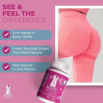 Booty Magic Butt Enhancement Pills - 2 Months Supply of Booty Pills, Bum Pills for Bigger, Rounder, Volumized Butt with Maca Root Extract, Fenugreek Extract