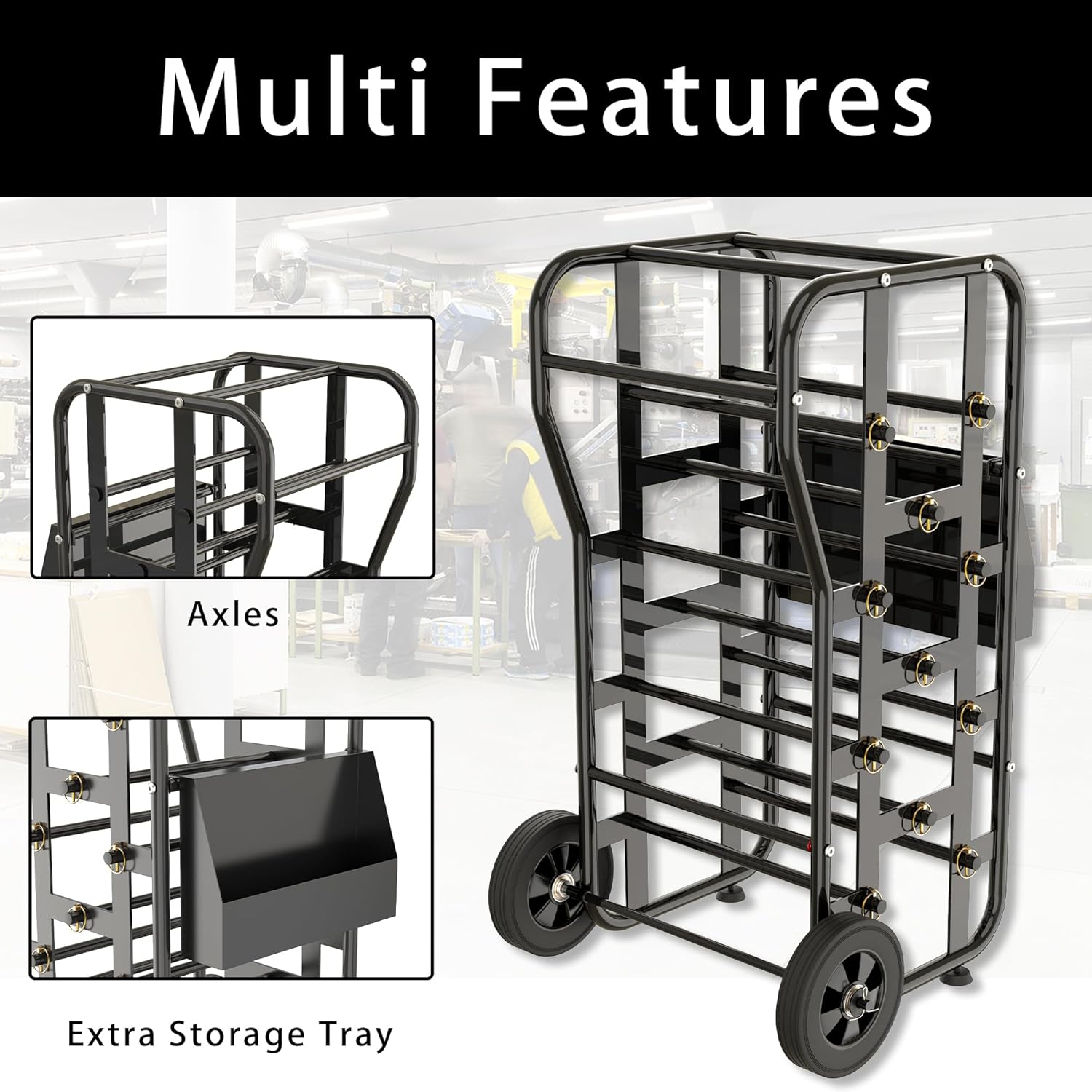 Wire Spool Rack for Wire Spool, Portable Wire Rack Dispenser with Wheels, Automotive Wire Storage, Multi-Spool Wire, Cable Dispenser, Electrical Wire Spool Holder Cart with Storage Tray (Black)