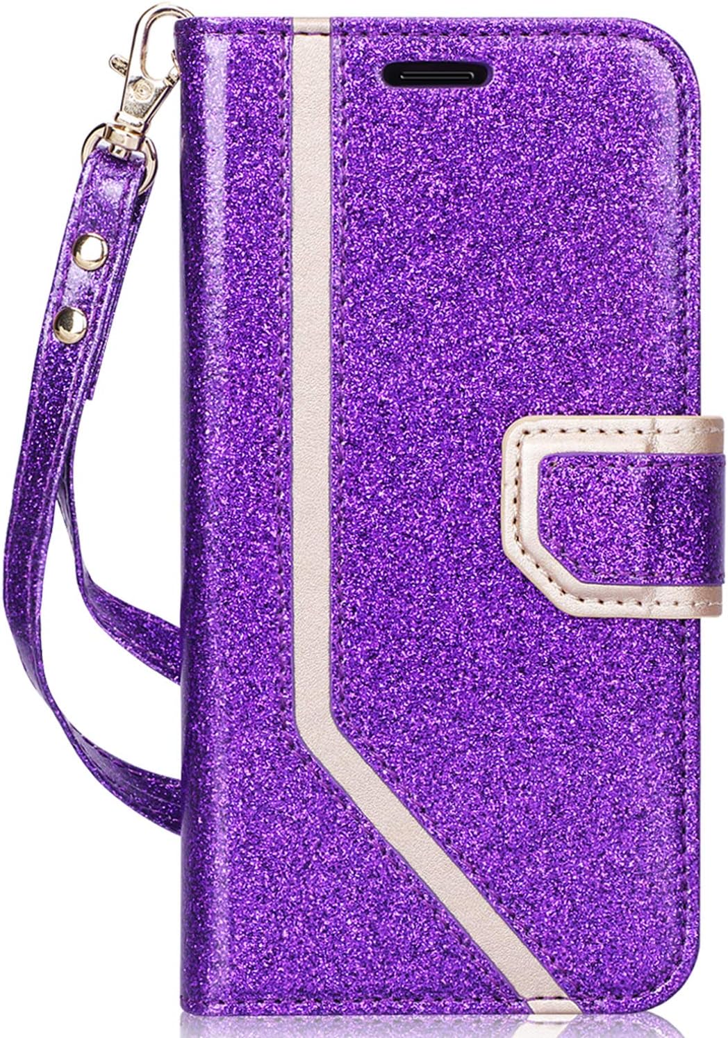 iPhone Xs Max (6.5") 2018 Case, Toplive Premium PU Leather Wallet Case with [Makeup Mirror] and Hand Strap for iPhone Xs Max (6.5") 2018, Bling Purple