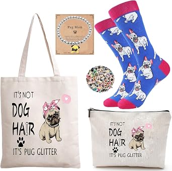 Pug Gifts for Women, 5pcs Gift Set for Dog Lovers With Reusable Bag, 50 Stickers, Ideal for Dog Moms and Pet Lovers