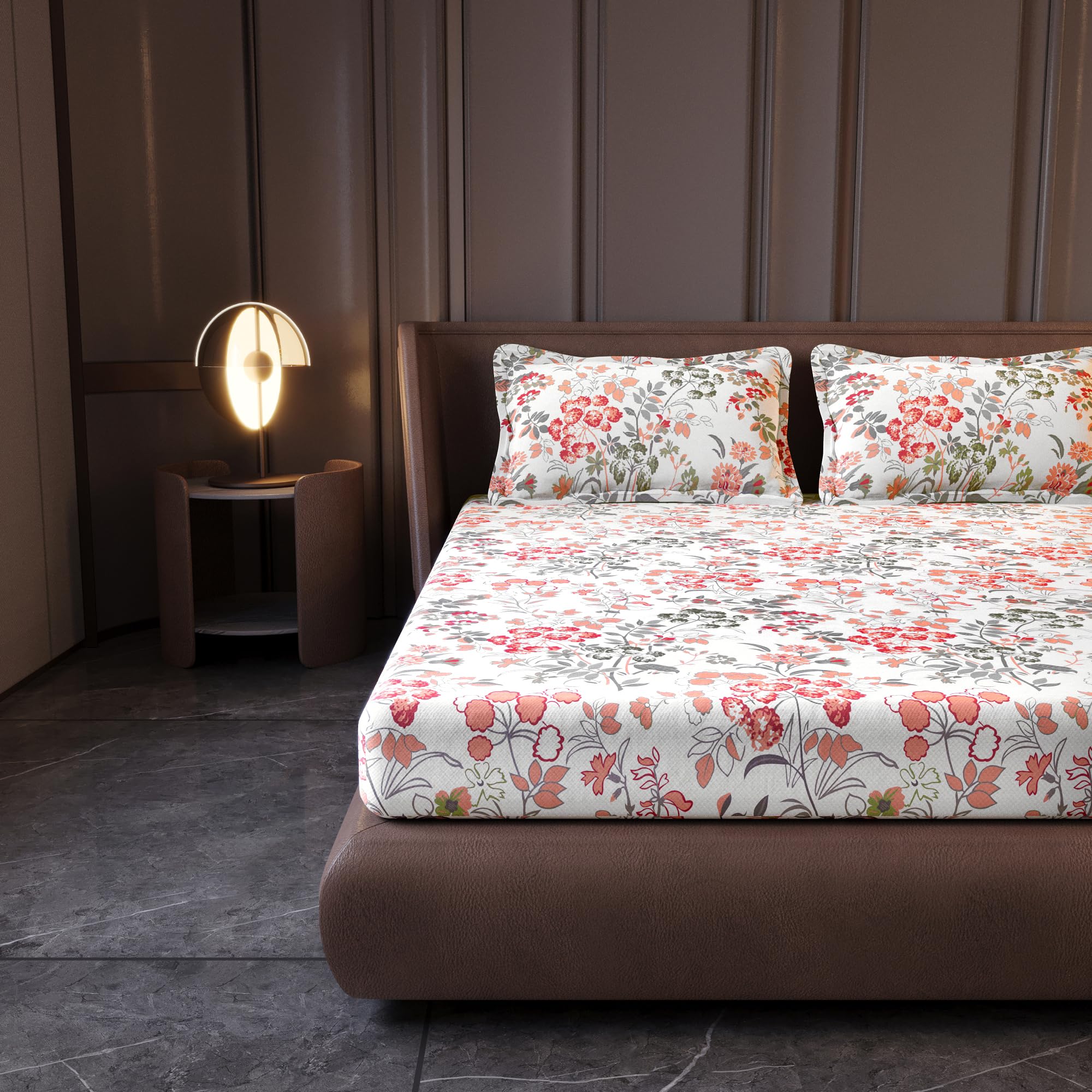 Divine Casa 144 TC Cotton King Size Bedsheet with 2 Pillow Covers | Soft Breathable Wrinkle Free Bedsheet for King Size Bed | Printed Bed Sheet Set for Bedroom | 270 x 270 cm (Peach Blush, Floral) 2