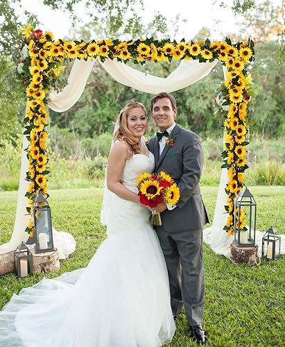 Miniatura 6 de DearHouse Paquete de 3 guirnaldas de girasoles artificiales de seda con hojas verdes para mesa de boda, decoración del hogar