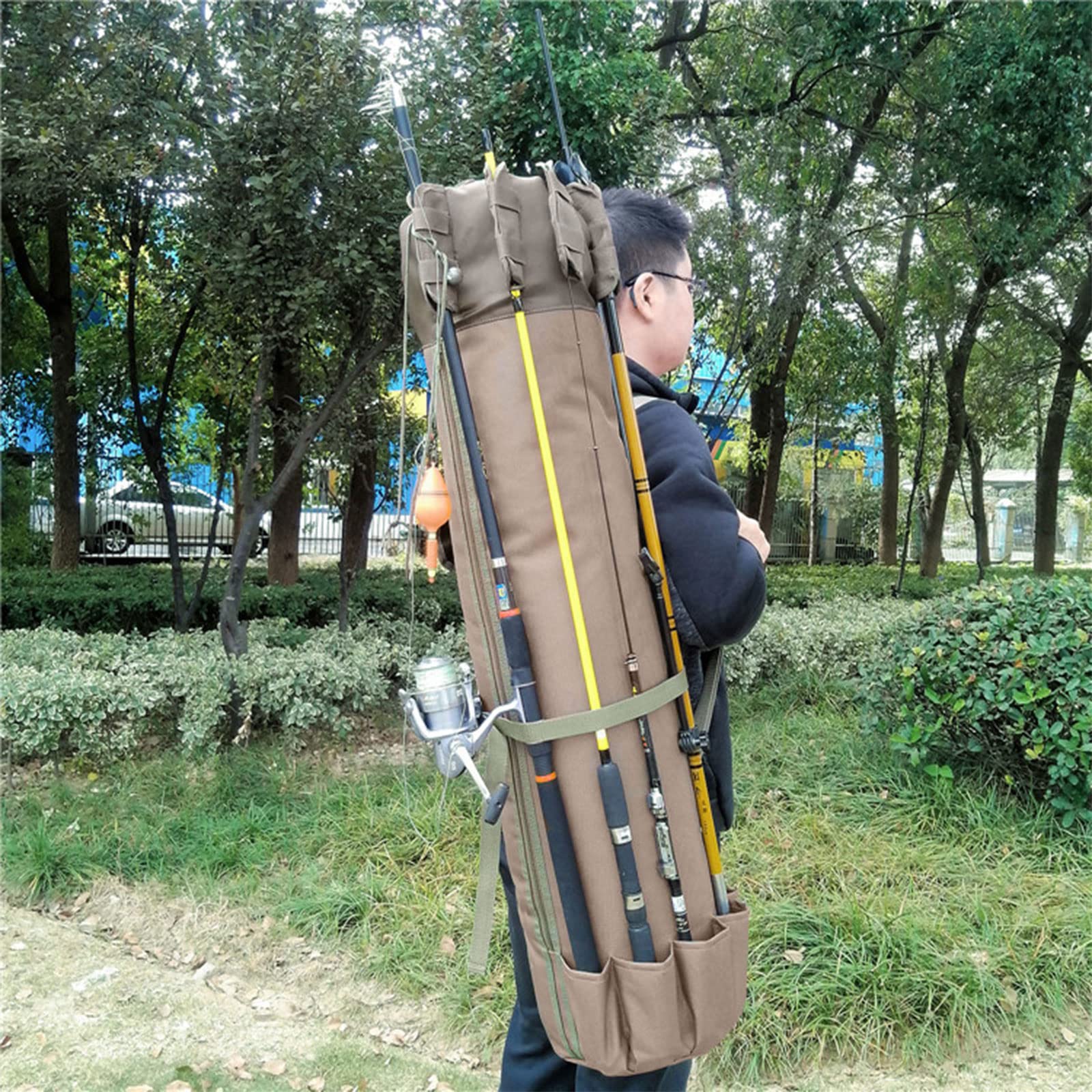 Borsa di stoccaggio della canna da pesca di grande capacità con e tasche organizzatore del panno di Oxford per la tenda di campeggio all'aperto sacchetto della canna da pesca borsa