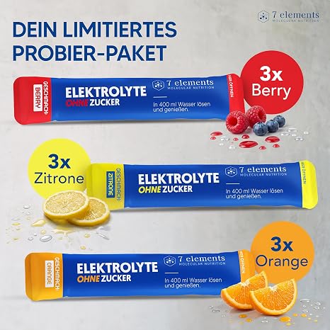 Electrolytes without sugar - tasting set - 1390 mg electrolytes for sports and hangovers - electrolyte powder low calorie and sugar-free - premium electrolytes with 3 x delicious flavours - 9 pieces