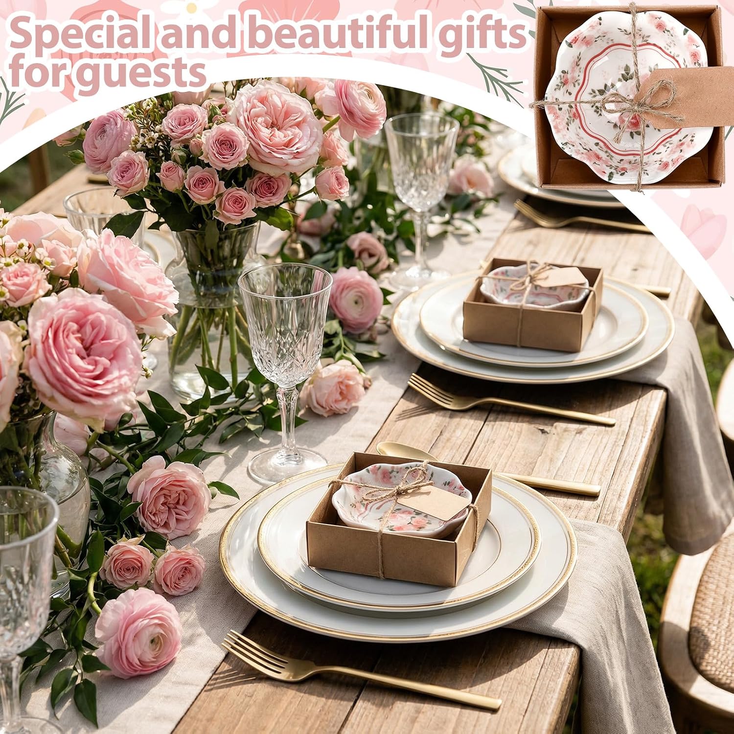 SiliFine 24 Pcs Wedding Favors for Guests Small Ceramic Bowls, Rose, Pink