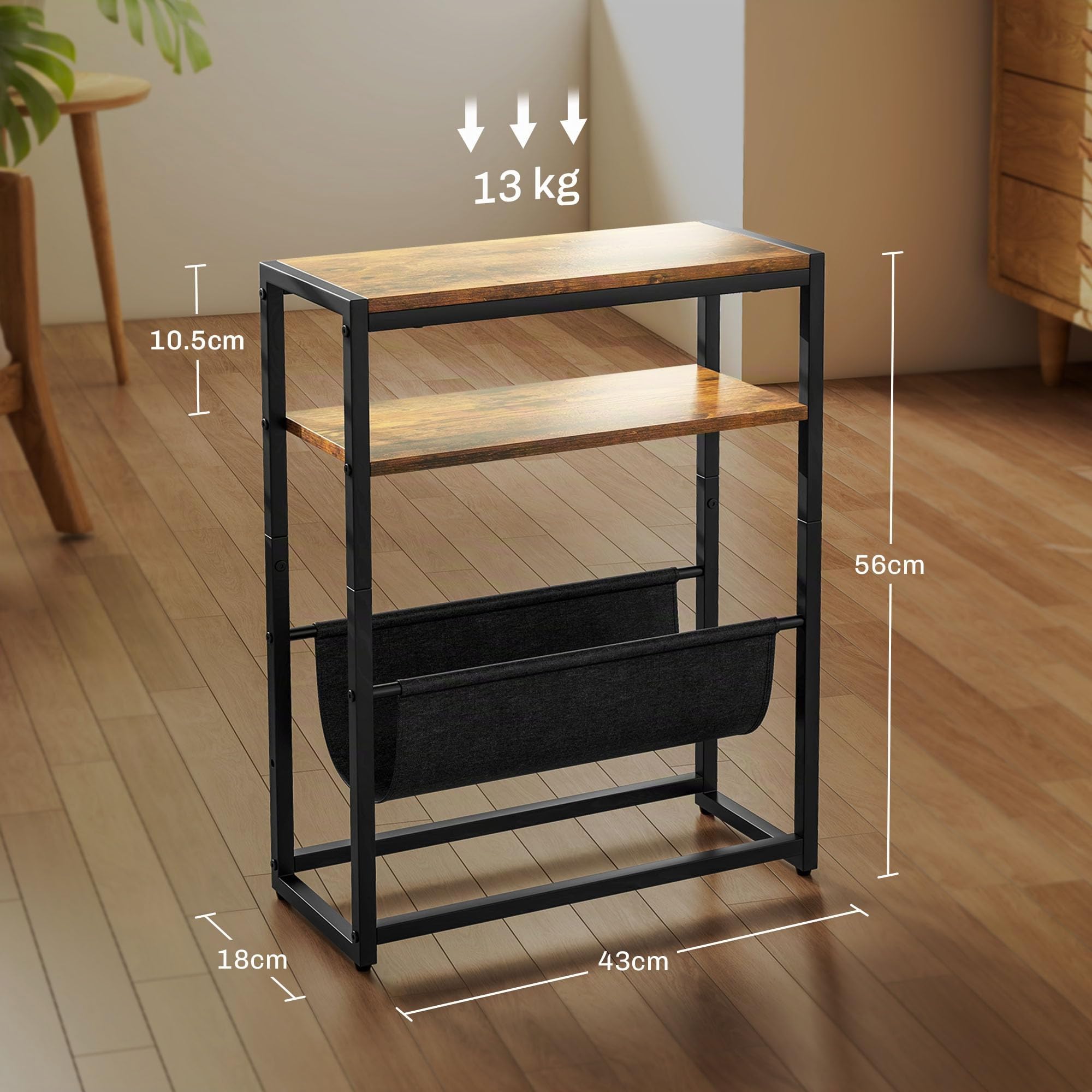 HOMCOM Tavolino da Soggiorno Industriale 43x18x56 cm Marrone Rustico