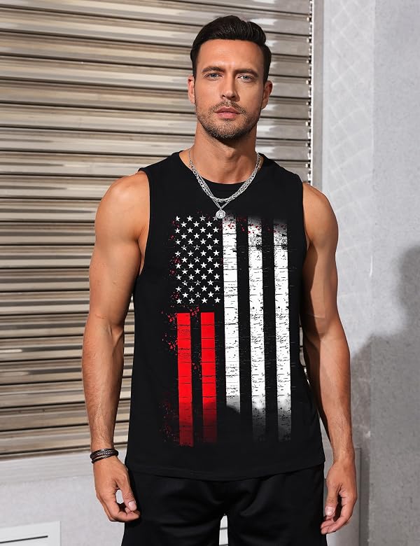 Gosuif Mens Tank Top 4th of July Tank Tops Patriotic USA Flag Tank top Men Sleevess Muscle Tank Tops Fourth of July Shirts Graphic Running Workout Gym Men's Tank Tops Black Large by Gosuif - Used condition - Image 2