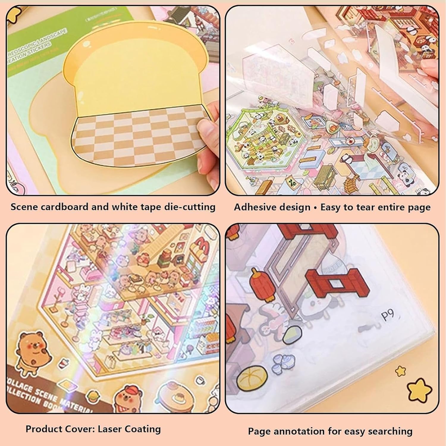 20 Sets DIY 3D Sticker Scene Collection Book - 30 Stickers, 20 Backgrounds, 2 Tweezer, Reusable and Waterproof, Stress-Relieving Craft for Kids and Adults, Creative Projects