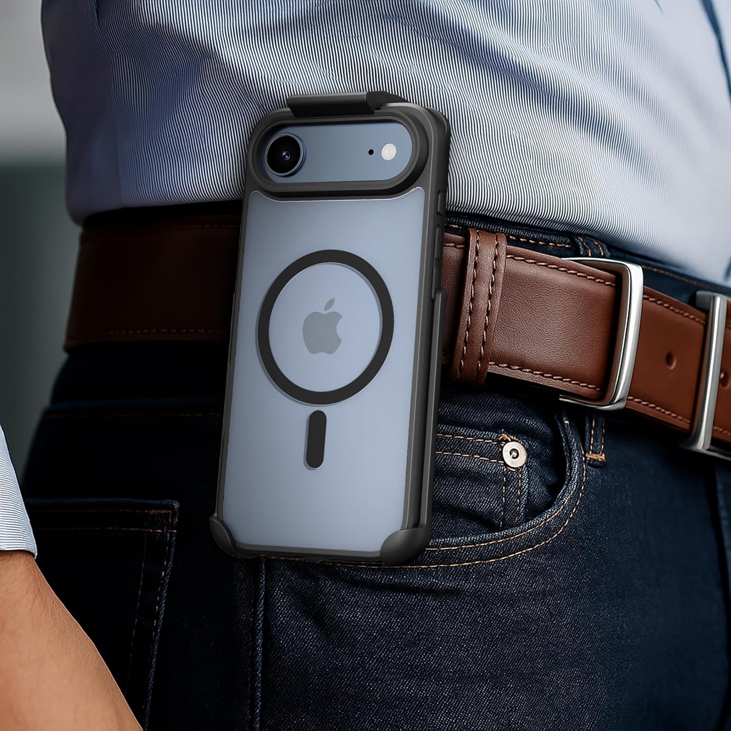 Encased SlimShield for iPhone Air Belt Clip Case with Phone Holster (Compatible with MagSafe) Clear Black - Image 3