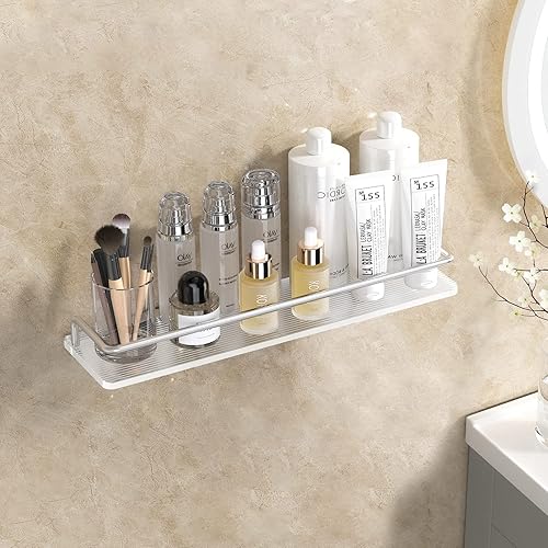 Miniatura 5 de Acliys Estantes flotantes, estantes de baño acrílicos con toallero, estantes de almacenamiento montados en la pared para baño, sala de estar,