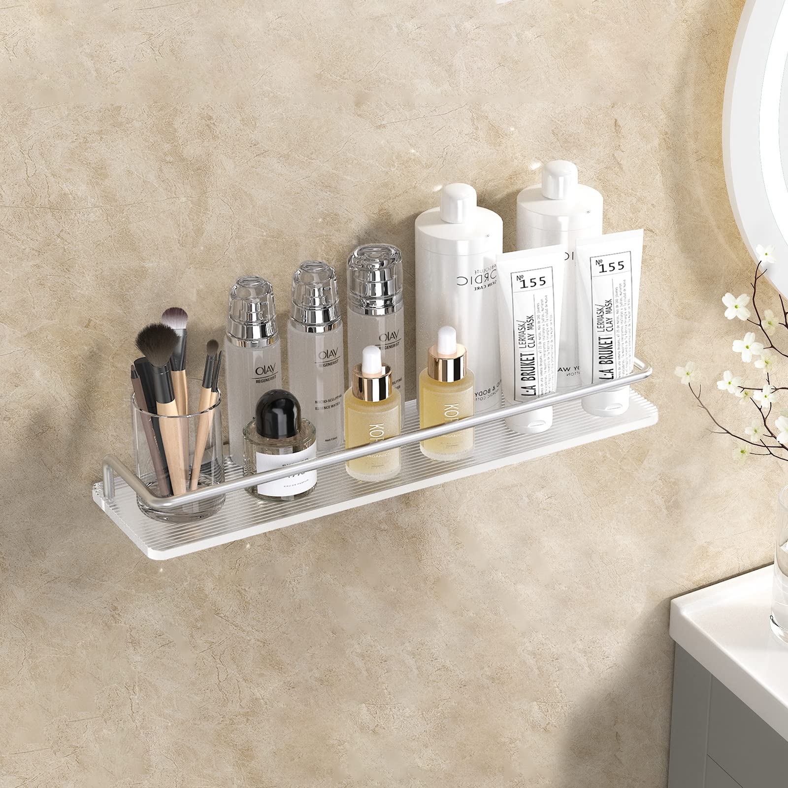Acliys Floating Shelves Arcylic Bathroom Shelves with Towel Bar Wall Mounted Storage Shelves for Bathroom/Living Room/Kitchen/Bedroom?Silver?
