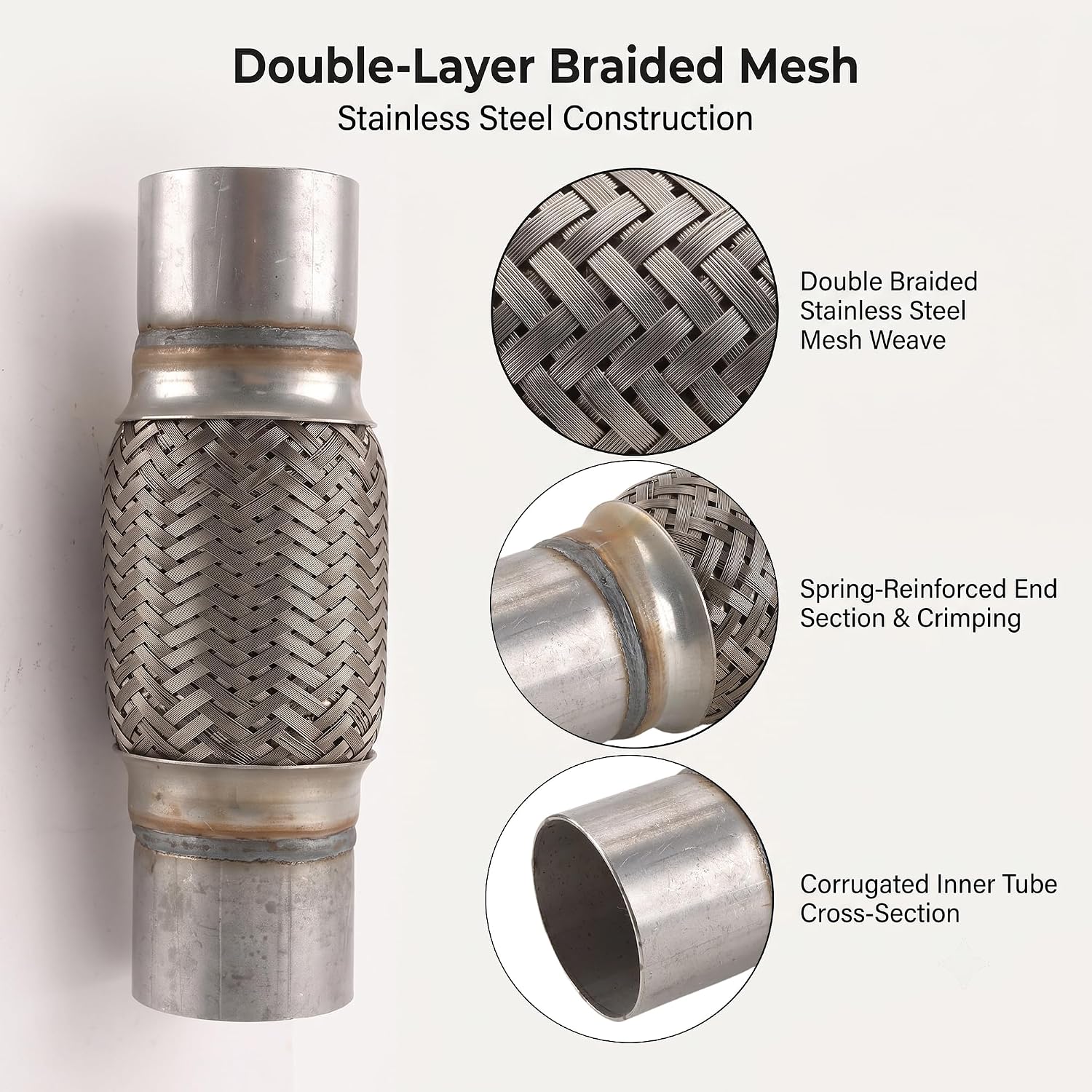 HAKZEON 2 PCS 2.5 x 6 x 10 Inch Exhaust Flex Pipe, Heavy Duty Stainless Steel Double Braid for Automotive Repair