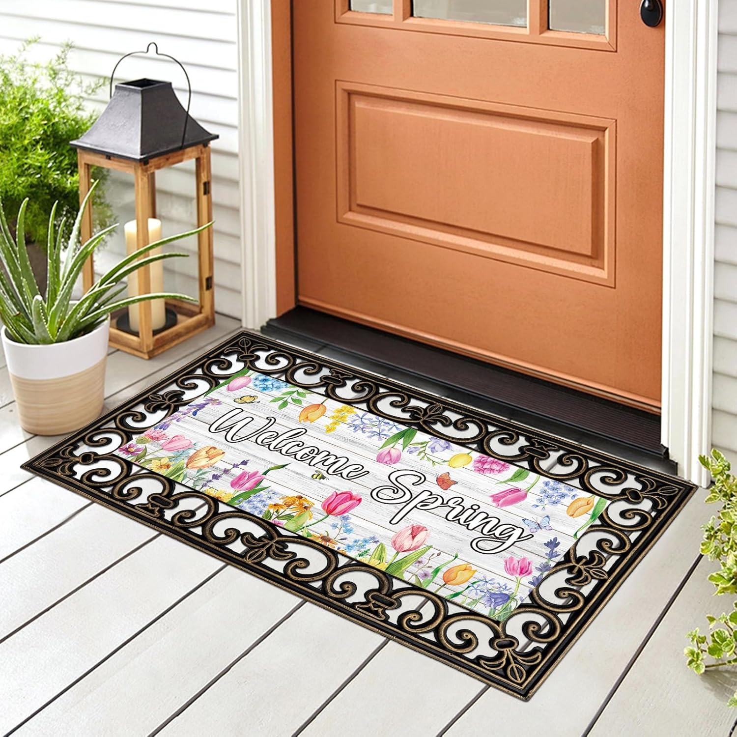 4Pcs Doormat Inserts Seasonal Door Mat Inserts Interchangeable Entrance Doormats Holiday Welcome Doormat Hello Spring Summer Fall Winter Front Door Mat for Front Door Outdoor Indoor Decor 22 x 10 In