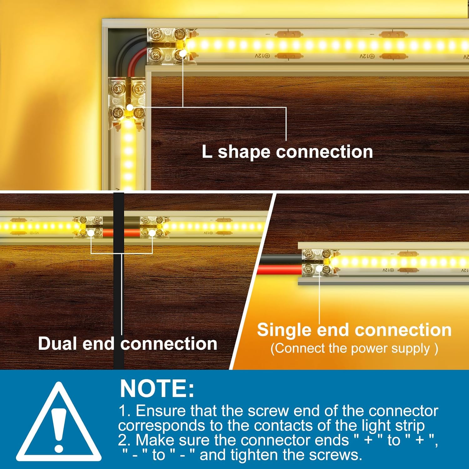 LED Connector 2 Pin 10mm 12 Pack Solderless Transparent LED Strip Light Connectors and 5 * 15cm 20AWG Extension Cable, LED Tape Lights Connector kit for Single Color COB SMD LED Light Strips