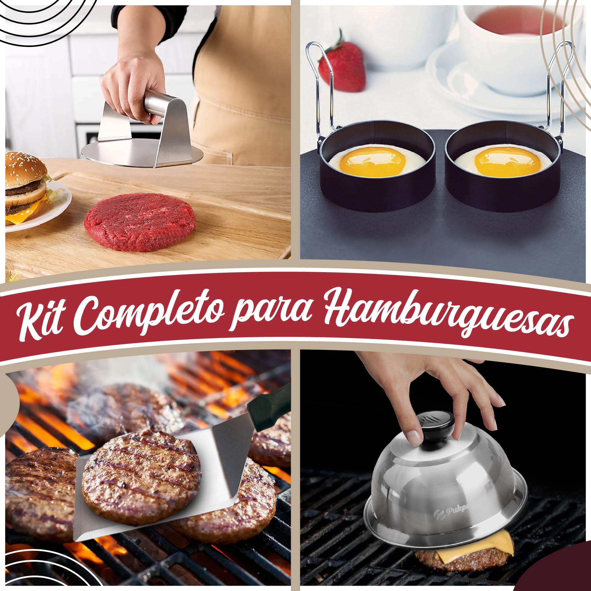 Set Barbacoa Smash Burger Grande Negro – Kit Completo con Prensa, Espátulas, Campanas y Accesorios BBQ