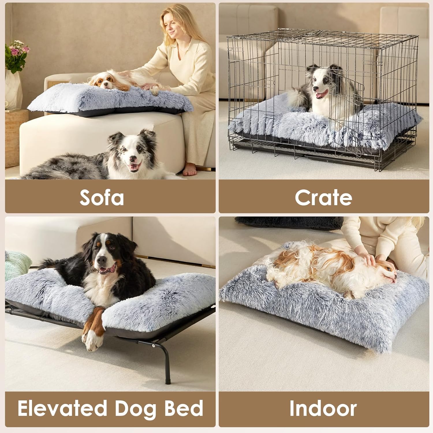 Calming Fluffy Dog Crate Bed For Medium Dog 75x50x7.5cm, Grey thumbnail 7