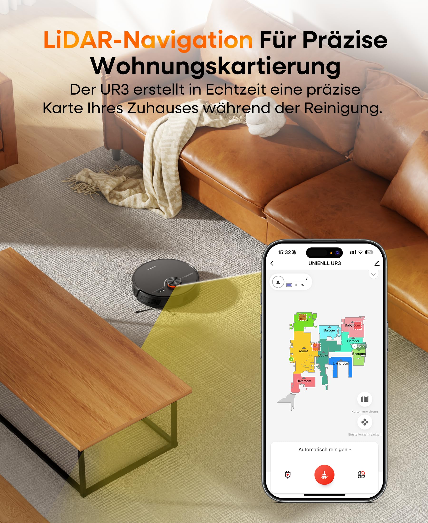 Saugroboter mit Wischfunktion 8000Pa, 200Min Laufzeit Staubsauger Roboter mit Absaugstation 3.5L,LiDAR Navigation, 4-in-1 Saug und Wischroboter für Teppich Tierhaare Böden, APP Steuerung