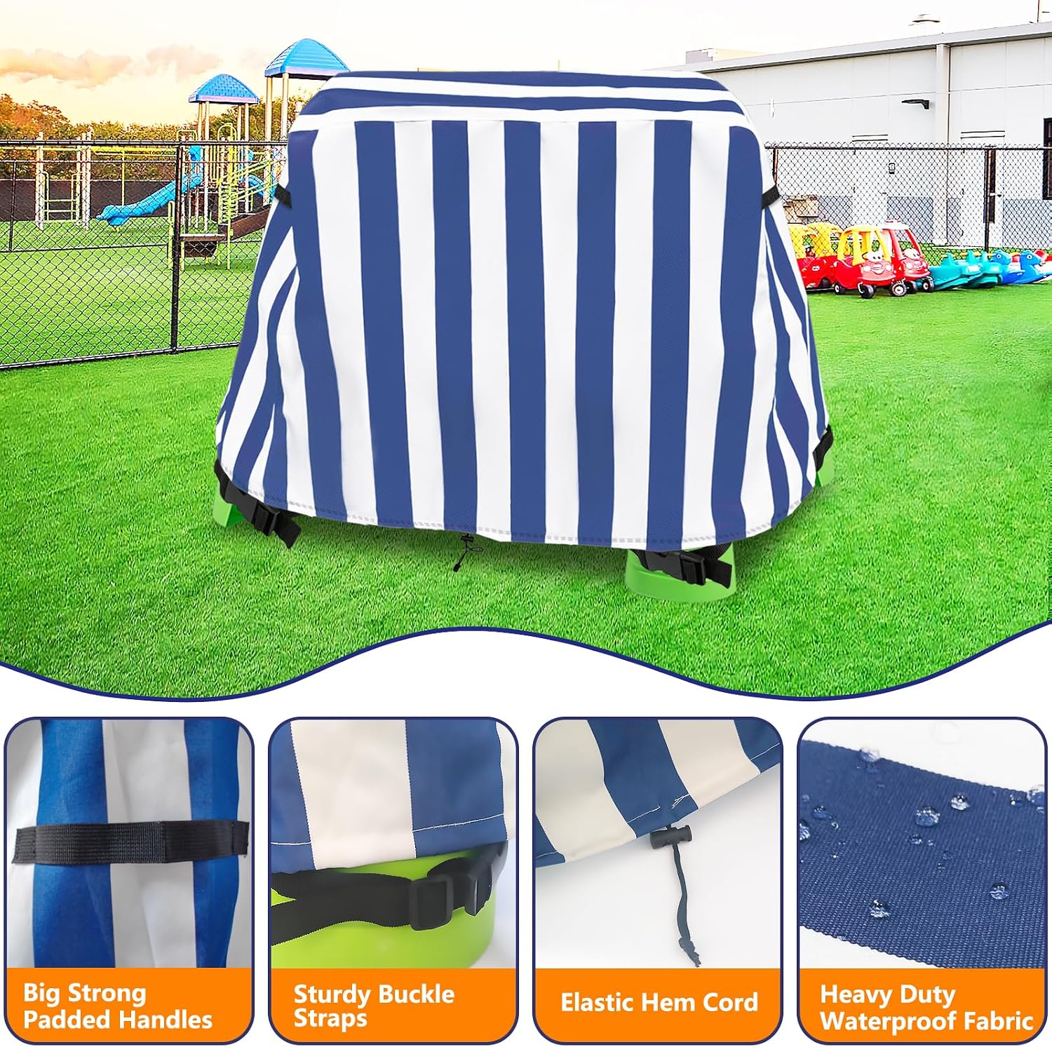 Kids Water Table Cover,Outdoor Heavy 600D Waterproof Anti-UV Dustproof Kids Water Play Table Cover,Compatible with Step2 Rain Showers Splash Pond Toddler Water Table,Blue Striped,Cover Only