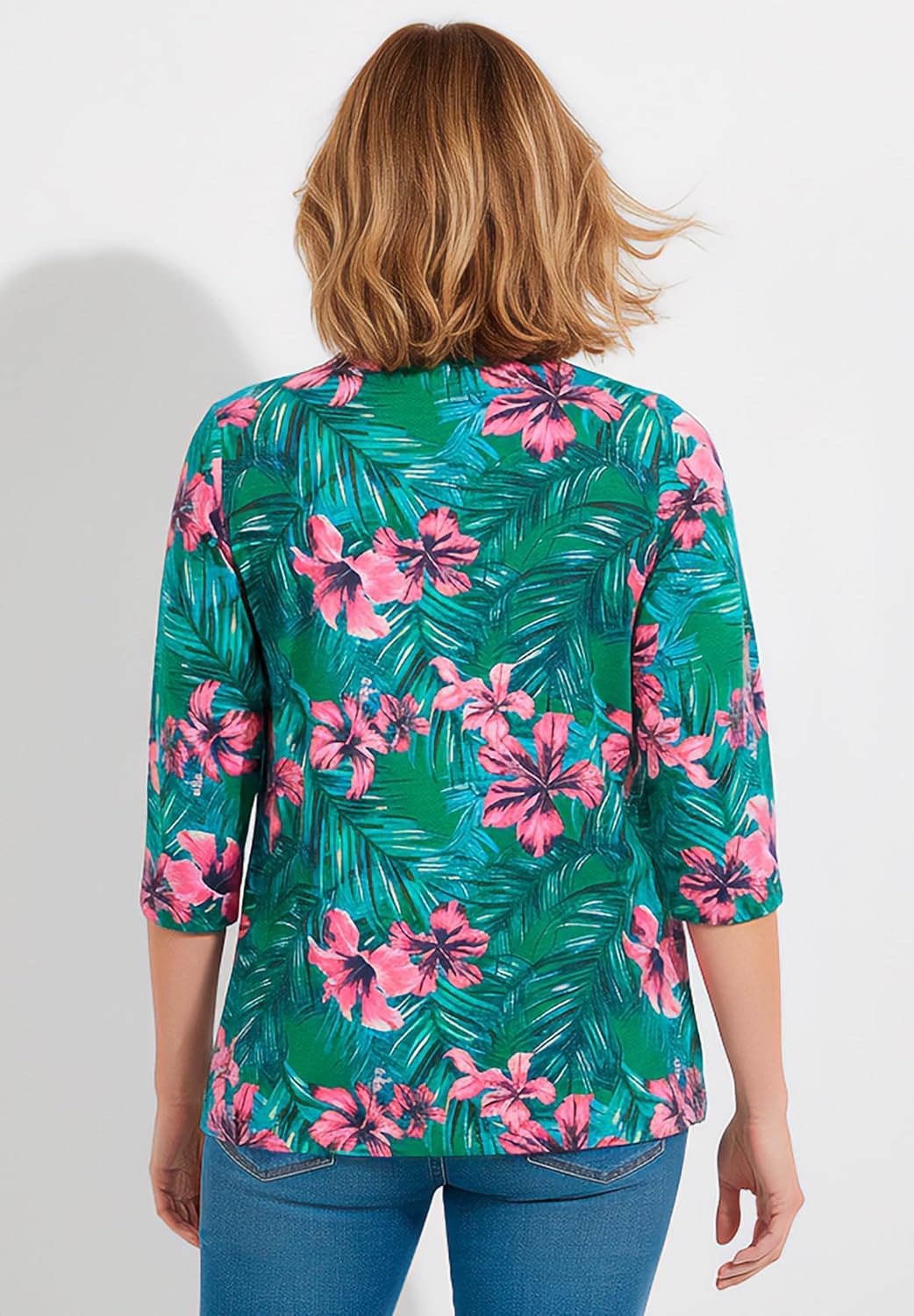 Woman Within Plus Size Perfect Printed Three-Quarter Sleeve V-Neck Tee - Image 2