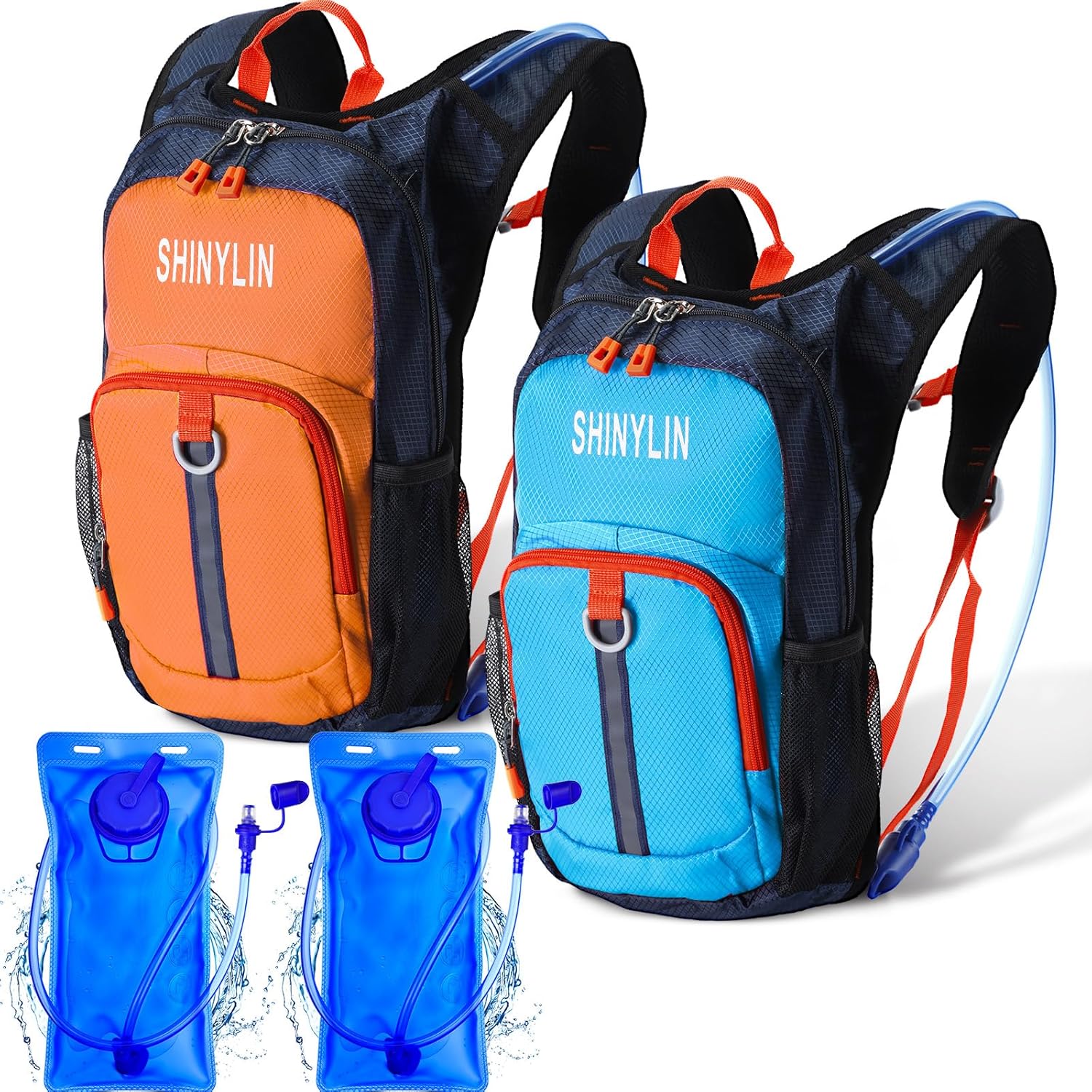 2 Pcs Kids Hydration Backpack with 1.5L Hydration Water Bladder Lightweight Water Backpack Hydration Pack Kids' Hiking Backpack Water Rucksack for Boys Girls Climbing Running Blue, Orange