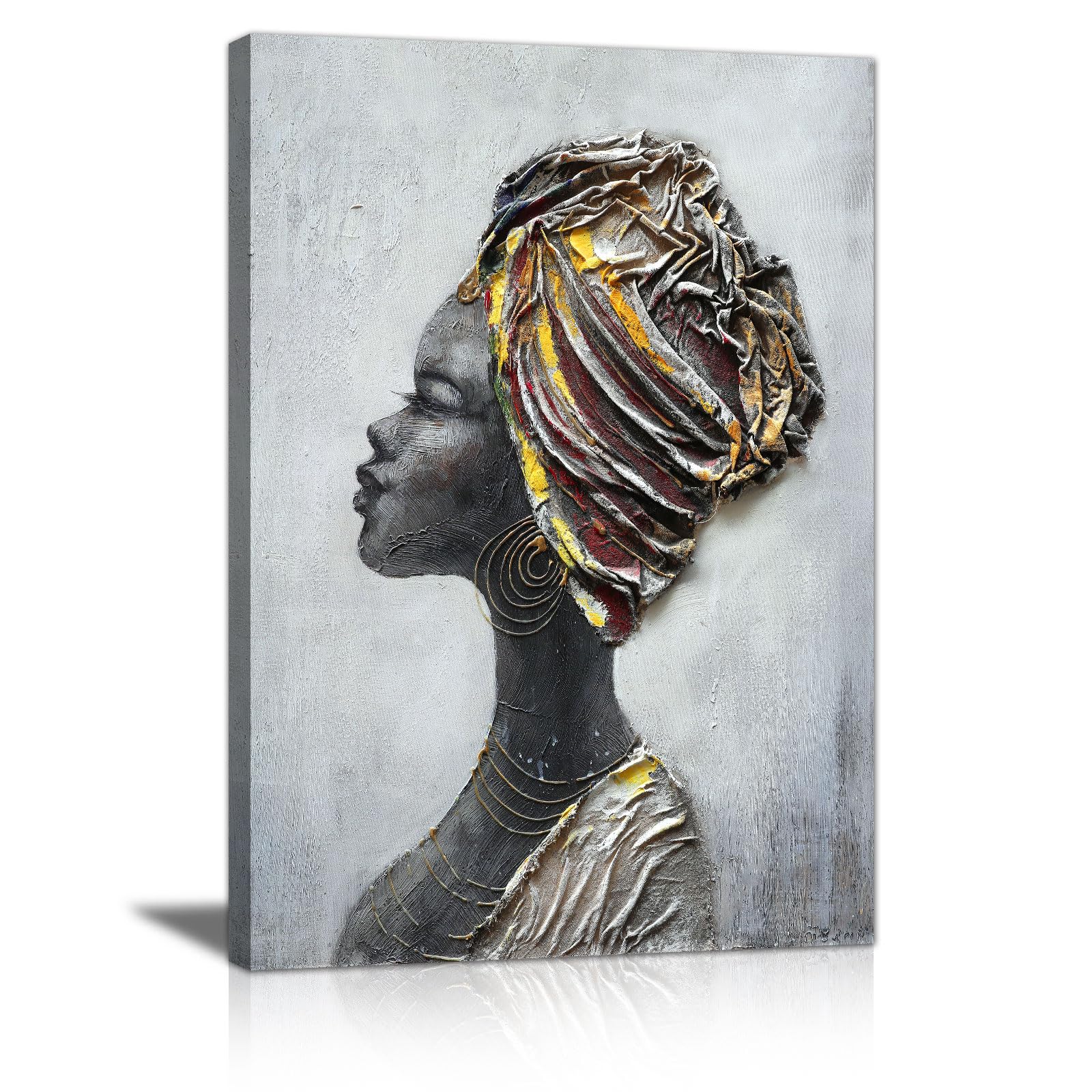 FajerminArt Retro Marco de Madera Cuadros, Abstracto Africana Americano Mujer Cuadros Decoracion Salon Pintura Lienzos Decorativos Para Pared Comedor Dormitorio Listo para colgar 60x40cm