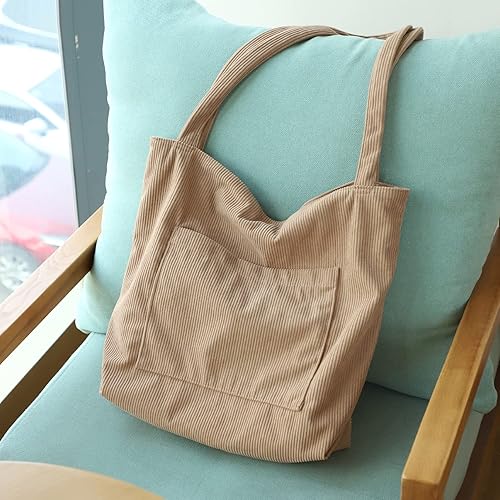 Miniatura 6 de WantGor Bolso de mano de pana para mujer, bolso de hombro grande, bolsos casuales de gran capacidad, bolsa de trabajo de compras