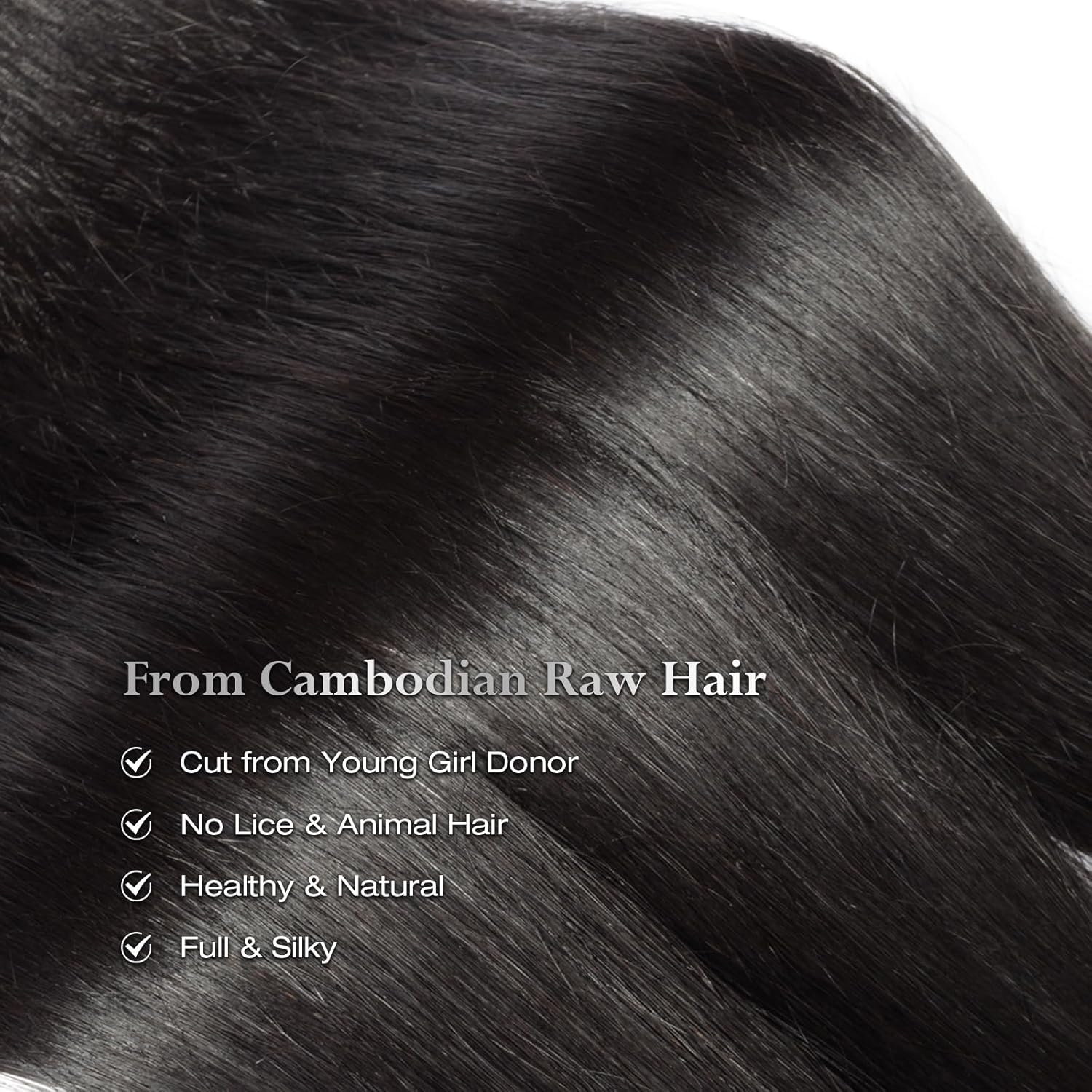 ASHINE Human Hair Bundle Straight, Unprocessed Cambodian Raw Hair Bundles for Women Natural Black 20 Inch, Keep Soft and Silky After Multiple Washes