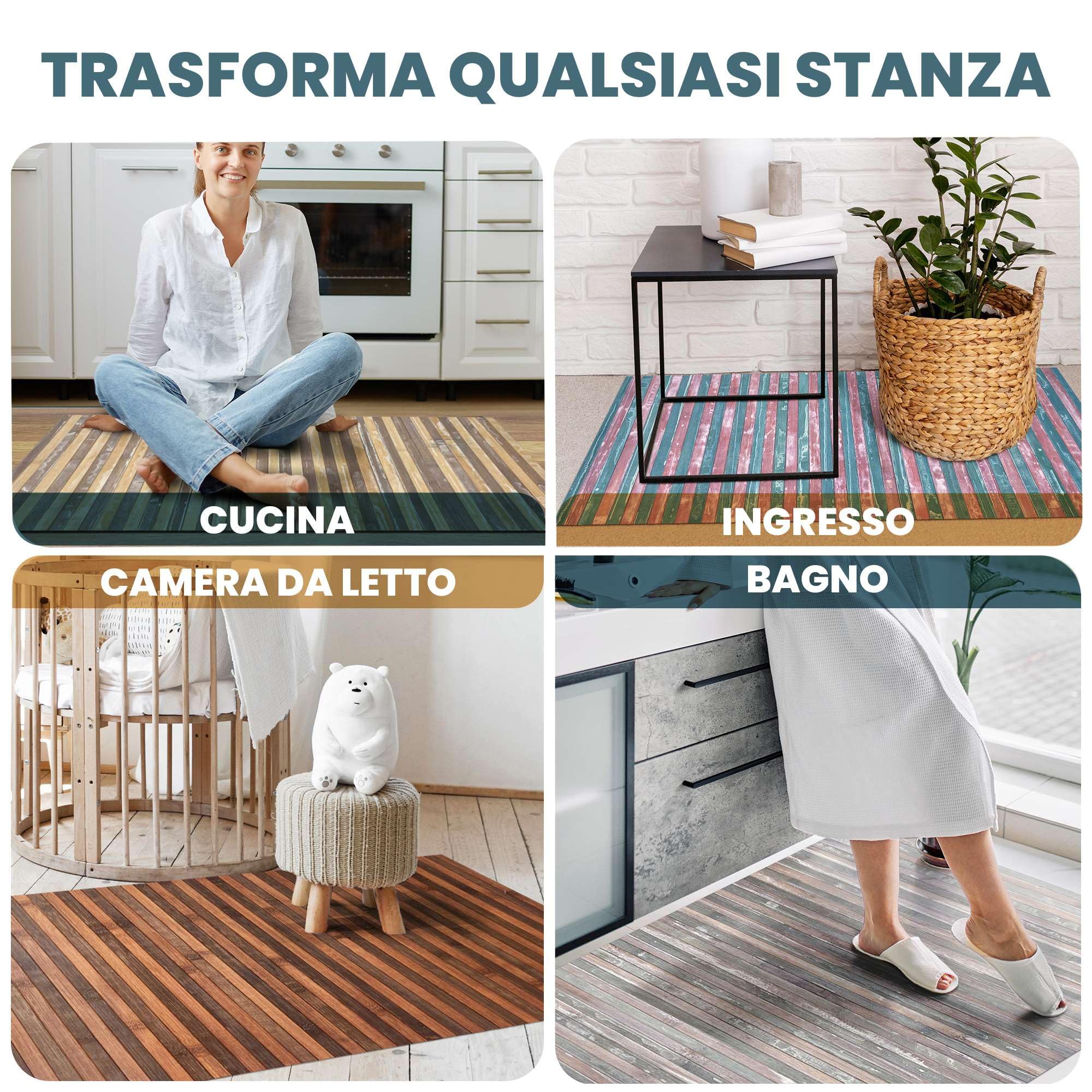 CosìCasa Keukentapijt van bamboe, antislip, 50 x 280 cm, keukenloper van hout, per meter, lang, wasbaar, kleurrijk, tapijt voor moderne keuken, 50 x 280, oranje