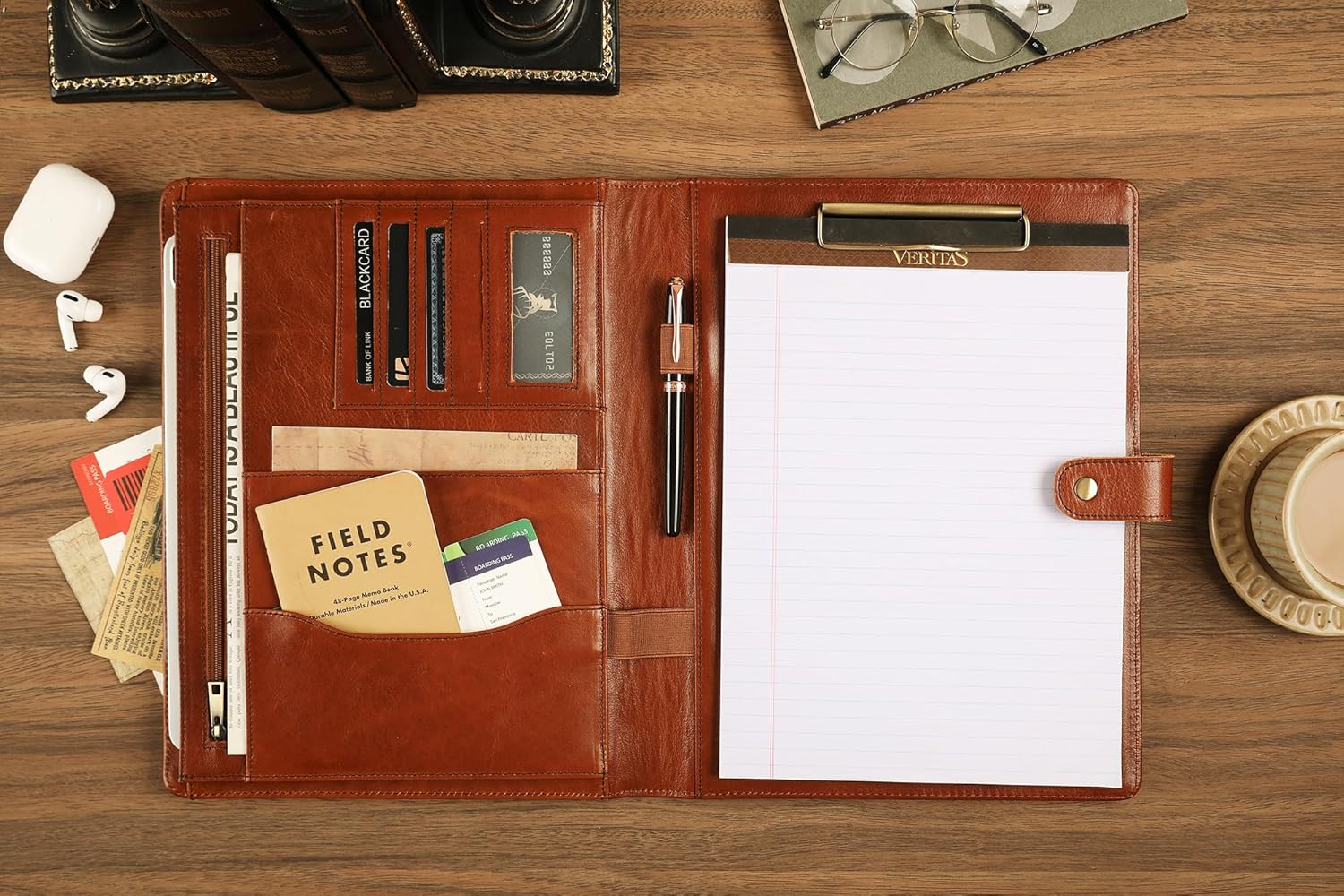 Personalized Leather Padfolio for Men - Business Portfolio with Clipboard, Engraved Legal Pad Folio Folder, A4 Letter Size Ideal Business and Corporate Gifts, Oil Brown - Custom