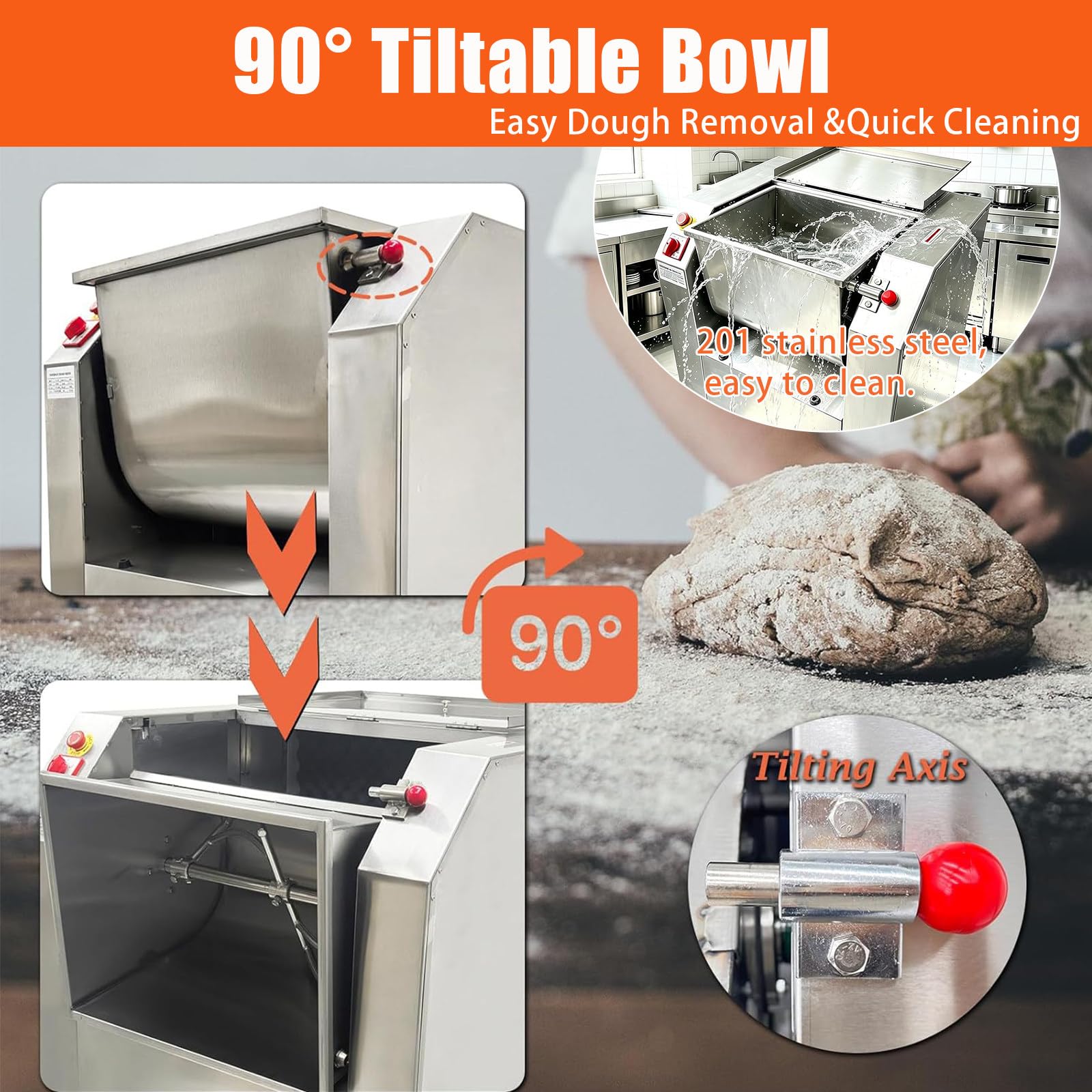 Amasadora Espiral Industrial – Bowl inclinable 90° para vaciar – Engranajes fundidos – sin sobrecalentamiento – para Pan Artesanal, Pizza, Relleno 7.5kg