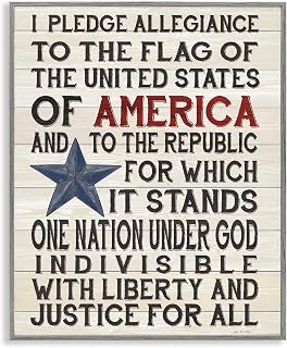 Stupell Industries Pledge of Allegiance Stars and Stripes Americana Rustic Wood Look Sign, Design by Jo Moulton, Grey Framed, 11x14